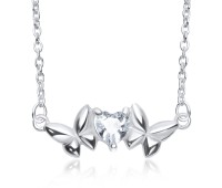 Romantic CZ Heart Shaped Silver Necklace SPE-3314